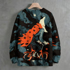 Moon Character Biker Halloween Crew Neck Sweater