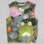 Unisex Cute Frog Lotus Pond Printed Tank Top
