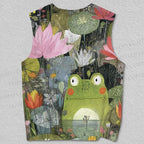 Unisex Cute Frog Lotus Pond Printed Tank Top