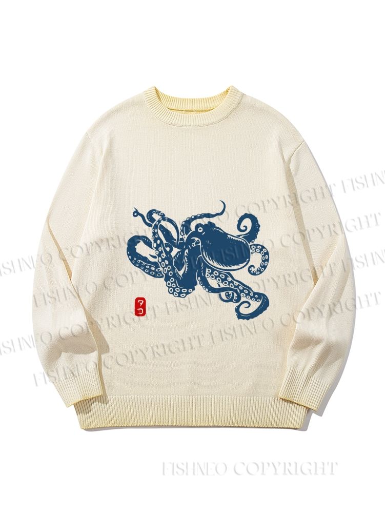 Unisex Octopus Japanese Style Gradient Casual sweater