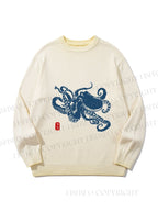 Unisex Octopus Japanese Style Gradient Casual sweater