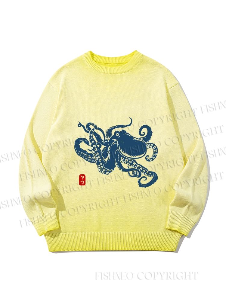 Unisex Octopus Japanese Style Gradient Casual sweater