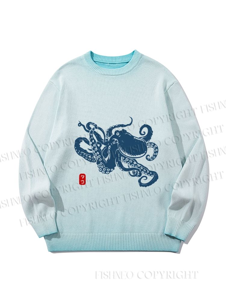 Unisex Octopus Japanese Style Gradient Casual sweater