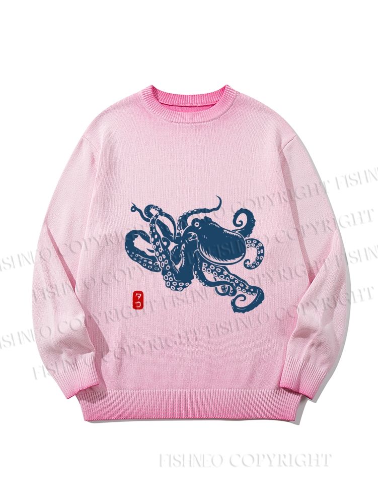 Unisex Octopus Japanese Style Gradient Casual sweater