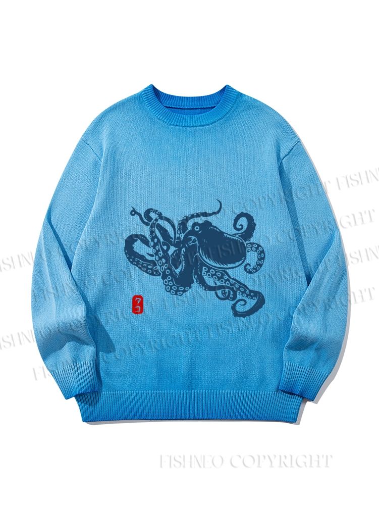 Unisex Octopus Japanese Style Gradient Casual sweater