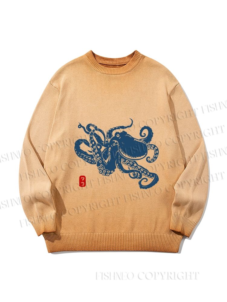 Unisex Octopus Japanese Style Gradient Casual sweater
