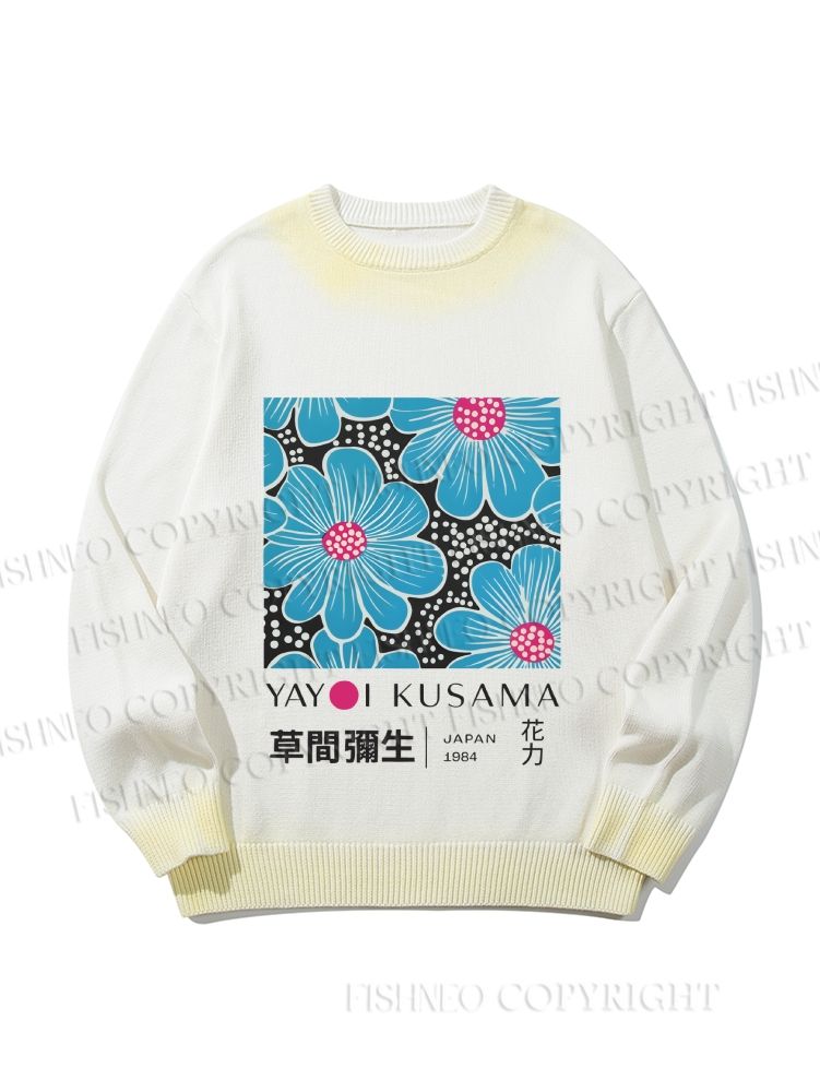 Unisex Yayoi Kusama Blue Flowers Gradient Casual sweater