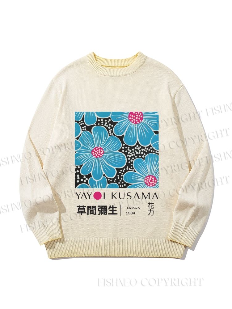 Unisex Yayoi Kusama Blue Flowers Gradient Casual sweater