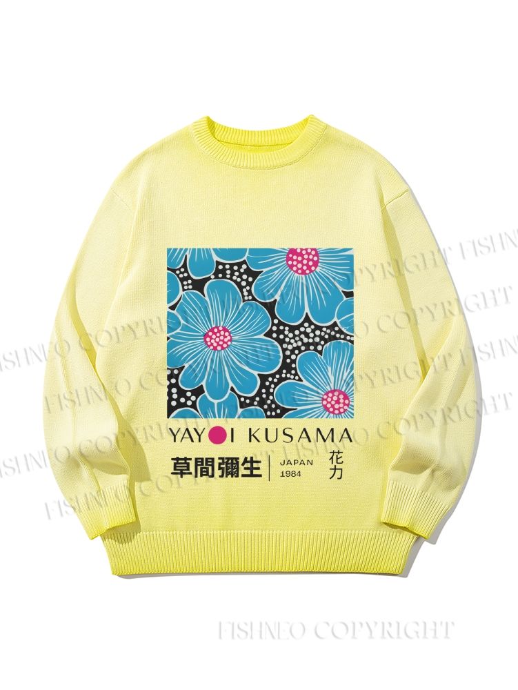Unisex Yayoi Kusama Blue Flowers Gradient Casual sweater