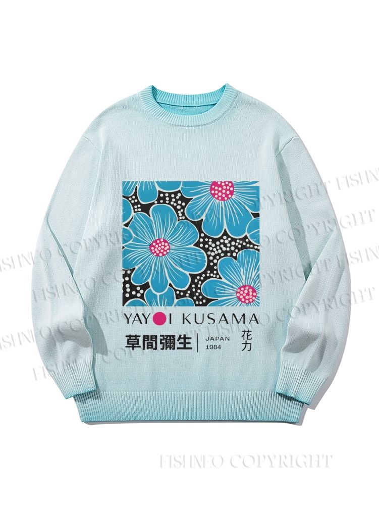 Unisex Yayoi Kusama Blue Flowers Gradient Casual sweater