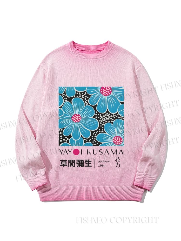Unisex Yayoi Kusama Blue Flowers Gradient Casual sweater