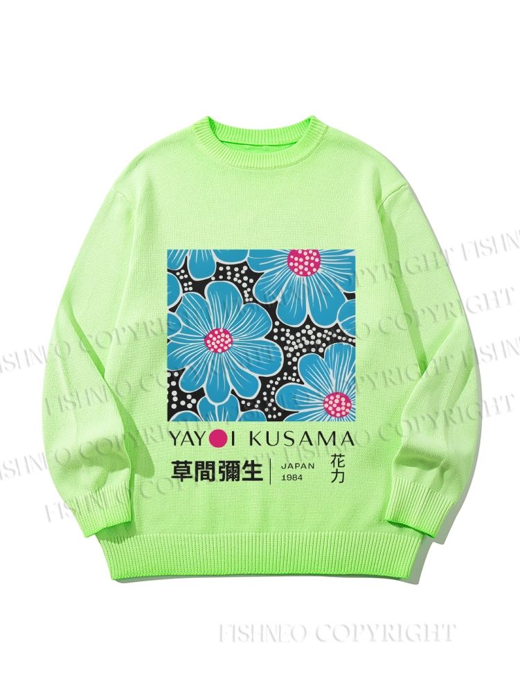 Unisex Yayoi Kusama Blue Flowers Gradient Casual sweater