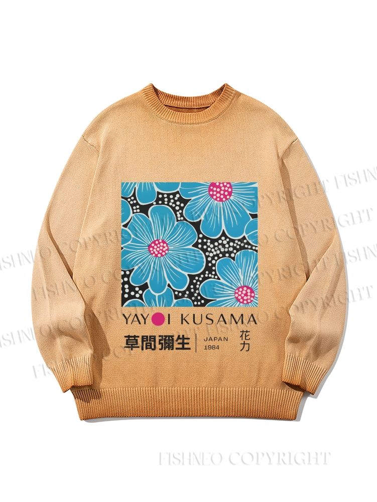 Unisex Yayoi Kusama Blue Flowers Gradient Casual sweater