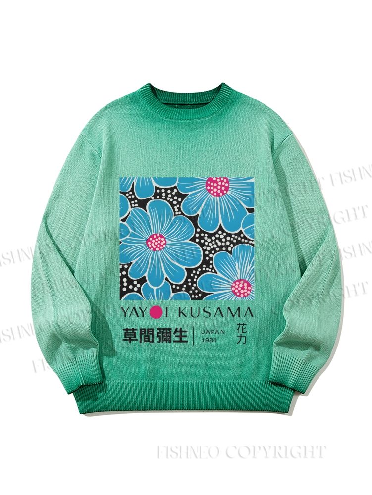 Unisex Yayoi Kusama Blue Flowers Gradient Casual sweater
