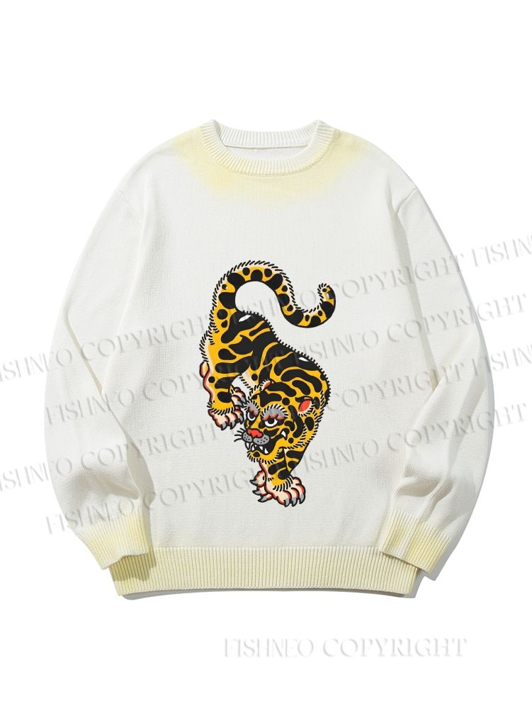 Unisex Vintage Old School Tattoo Tiger Gradient Casual sweater
