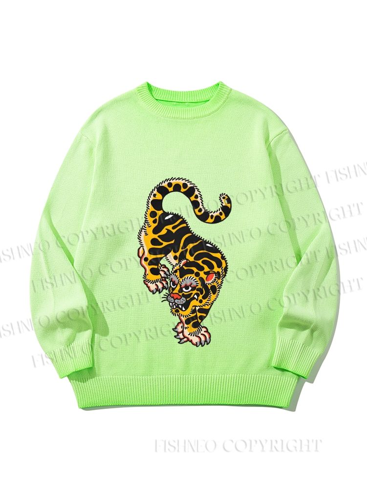 Unisex Vintage Old School Tattoo Tiger Gradient Casual sweater