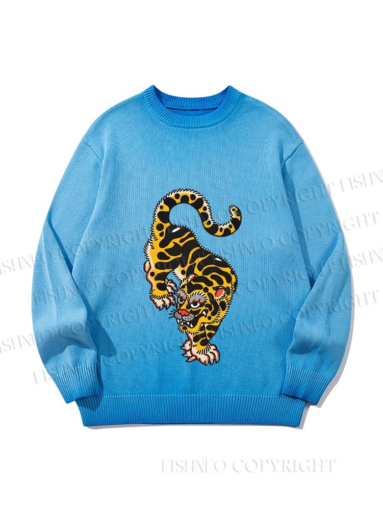 Unisex Vintage Old School Tattoo Tiger Gradient Casual sweater