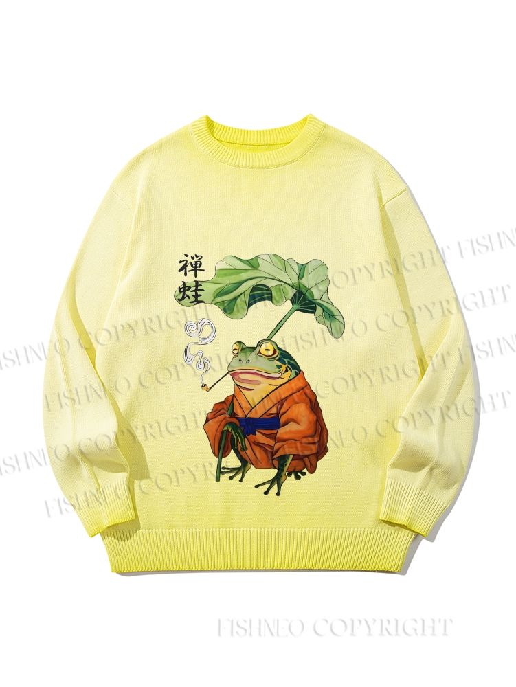 Unisex Japanese Vintage Frog Smoking Gradient Casual sweater