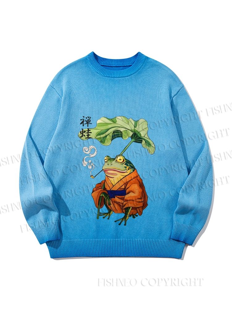 Unisex Japanese Vintage Frog Smoking Gradient Casual sweater