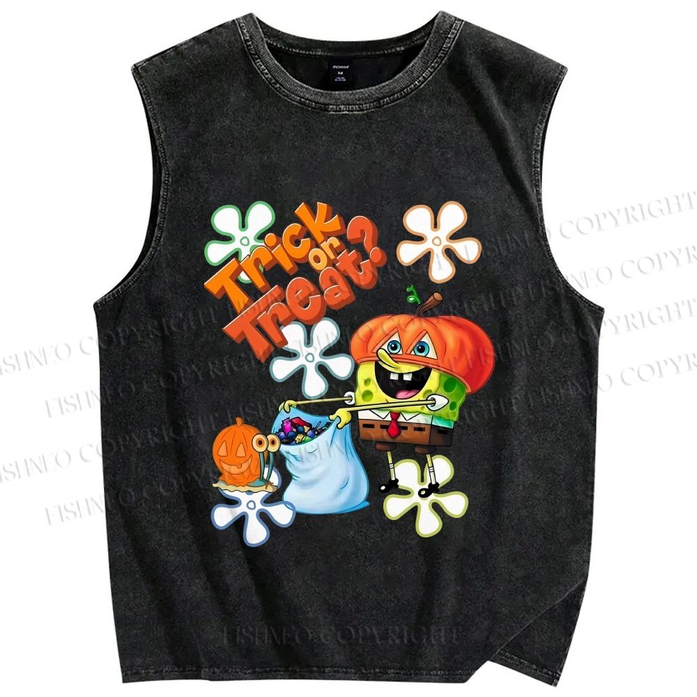 Unisex Spongebob Halloween Printed Washed Tank Top