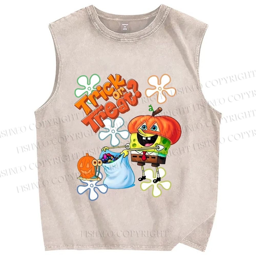 Unisex Spongebob Halloween Printed Washed Tank Top