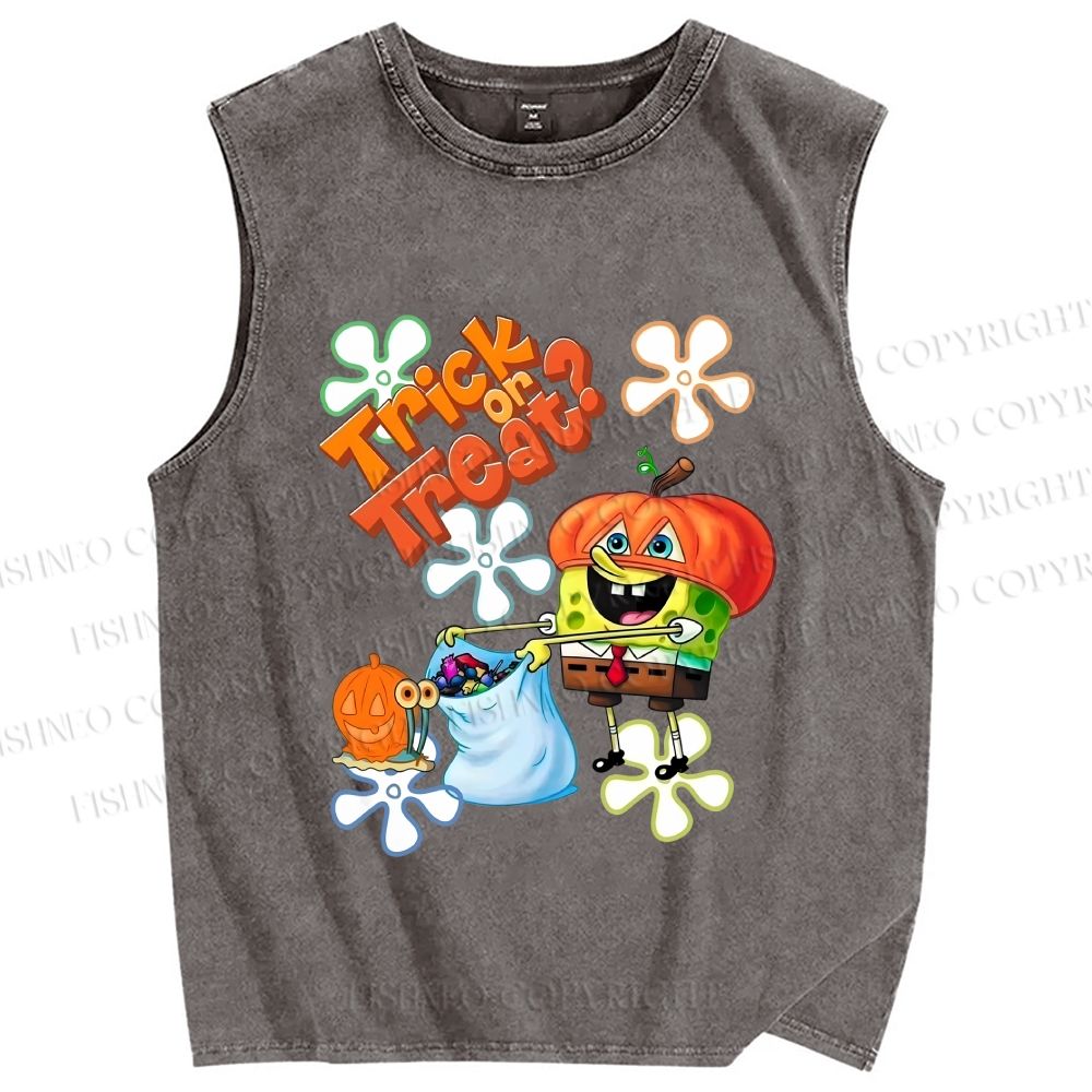 Unisex Spongebob Halloween Printed Washed Tank Top
