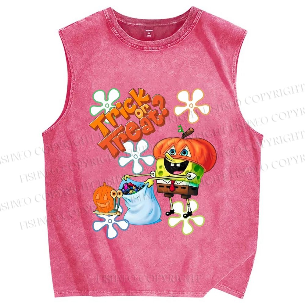 Unisex Spongebob Halloween Printed Washed Tank Top