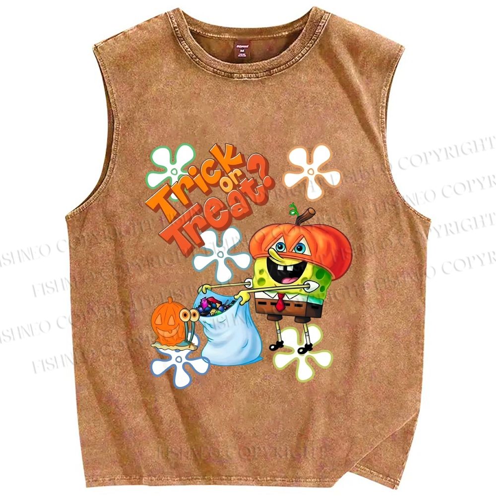 Unisex Spongebob Halloween Printed Washed Tank Top
