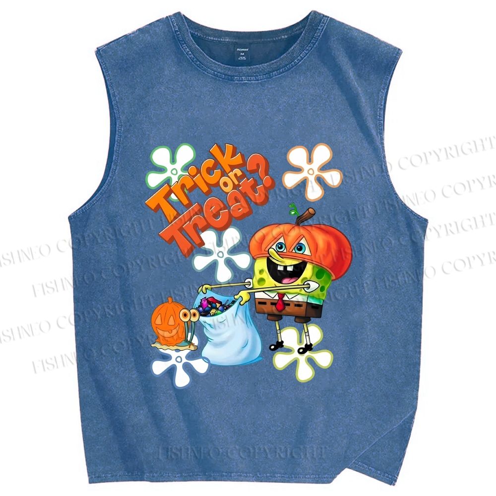 Unisex Spongebob Halloween Printed Washed Tank Top