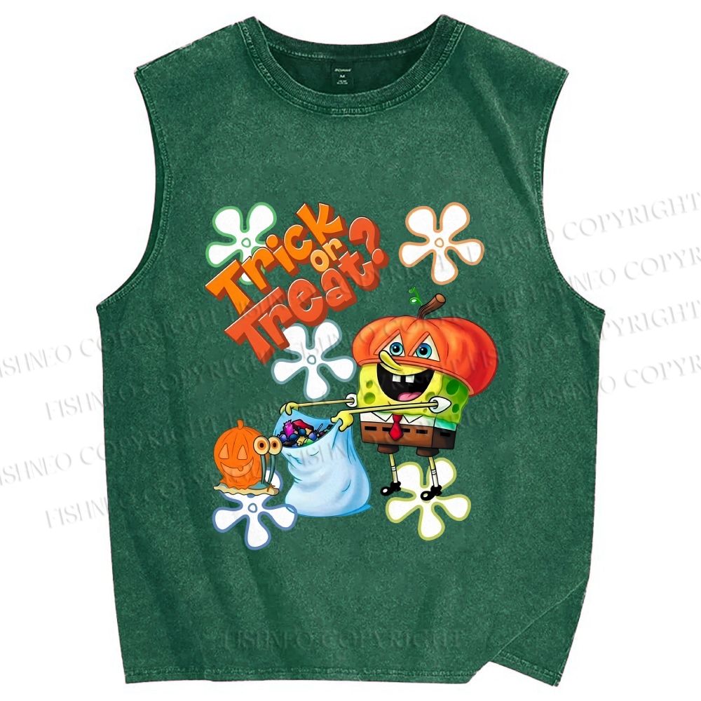 Unisex Spongebob Halloween Printed Washed Tank Top