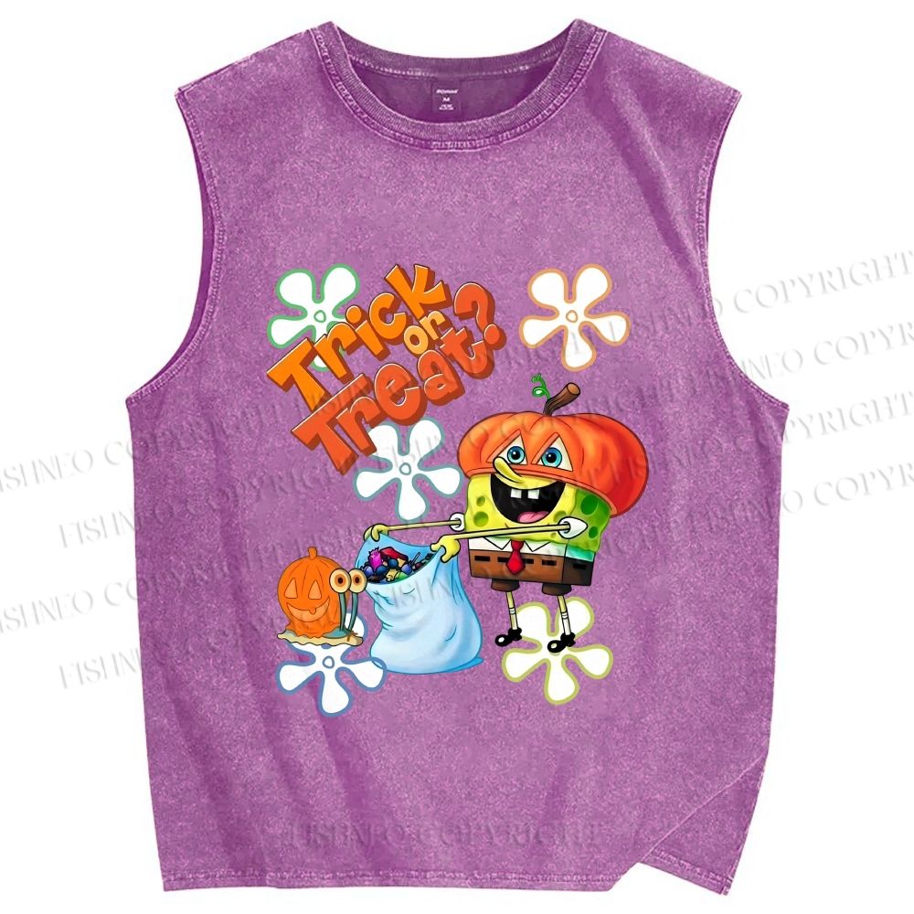 Unisex Spongebob Halloween Printed Washed Tank Top