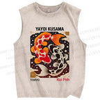 Unisex Yayoi Kusama Koi Fish Printed Washed Tank Top
