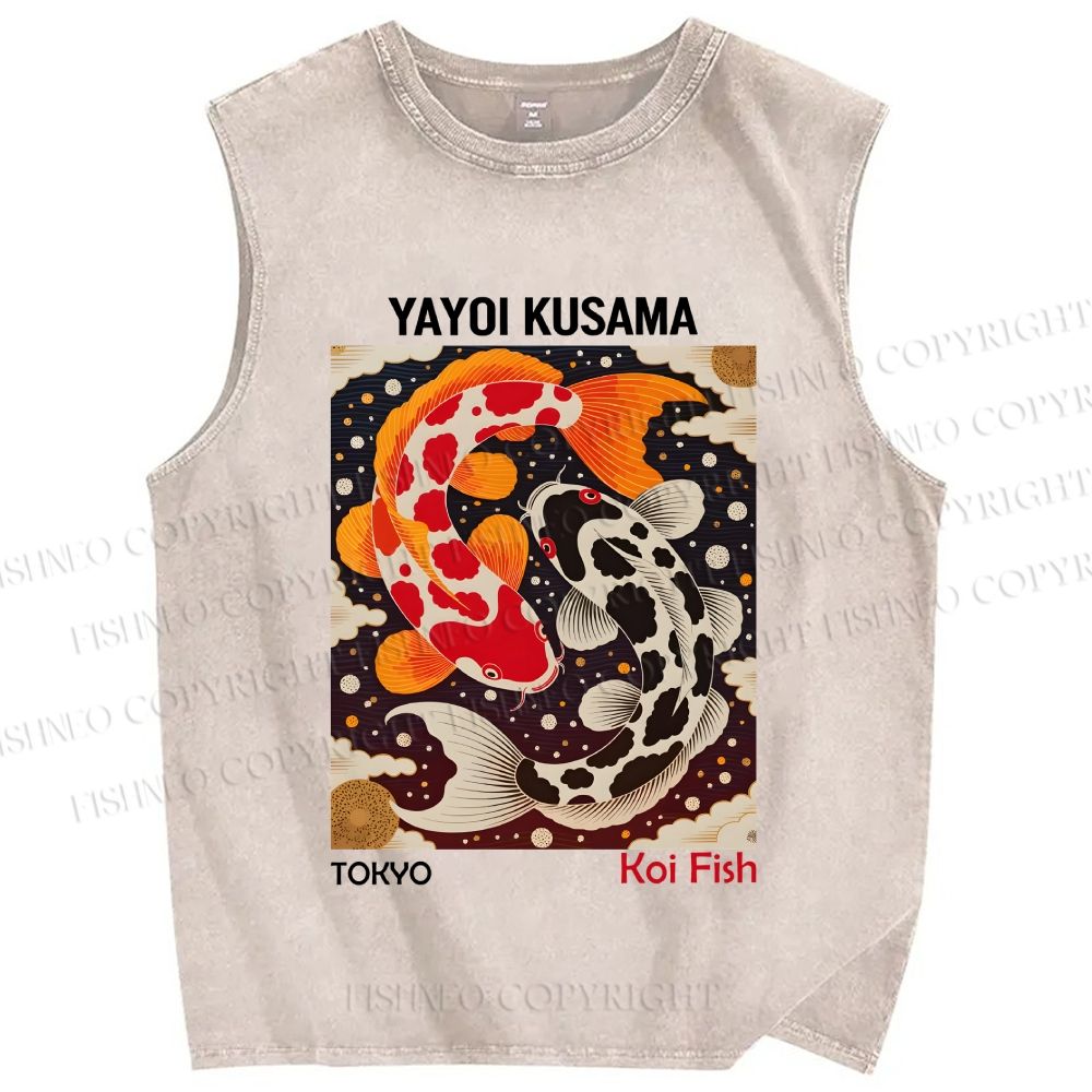 Unisex Yayoi Kusama Koi Fish Printed Washed Tank Top