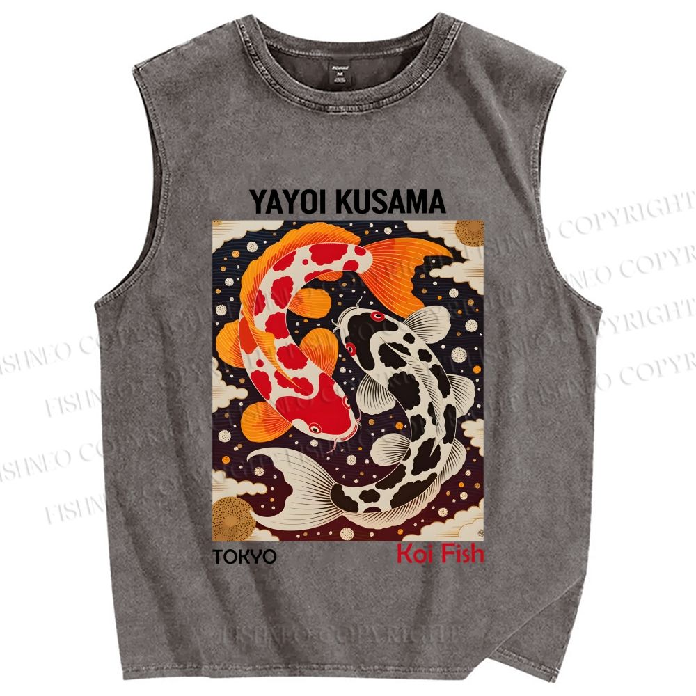 Unisex Yayoi Kusama Koi Fish Printed Washed Tank Top