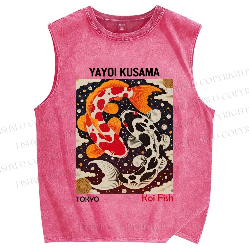 Unisex Yayoi Kusama Koi Fish Printed Washed Tank Top