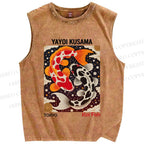 Unisex Yayoi Kusama Koi Fish Printed Washed Tank Top
