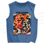 Unisex Yayoi Kusama Koi Fish Printed Washed Tank Top