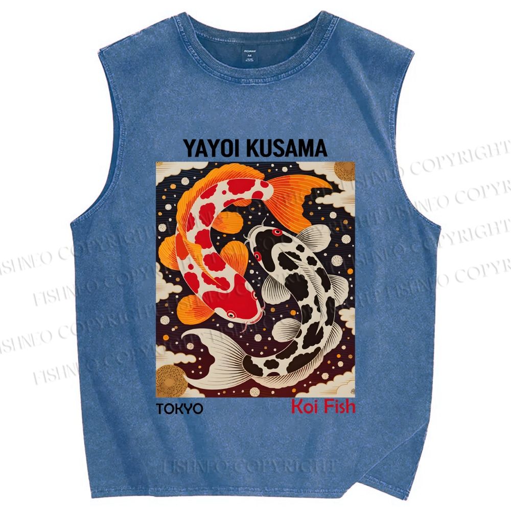 Unisex Yayoi Kusama Koi Fish Printed Washed Tank Top