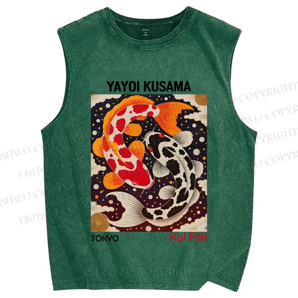 Unisex Yayoi Kusama Koi Fish Printed Washed Tank Top