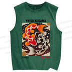 Unisex Yayoi Kusama Koi Fish Printed Washed Tank Top