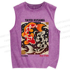 Unisex Yayoi Kusama Koi Fish Printed Washed Tank Top