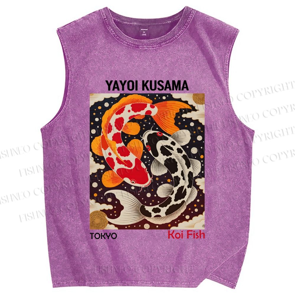 Unisex Yayoi Kusama Koi Fish Printed Washed Tank Top