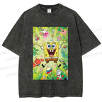 Unisex Spongebob Green Poster Printed Washed Tee