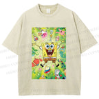 Unisex Spongebob Green Poster Printed Washed Tee