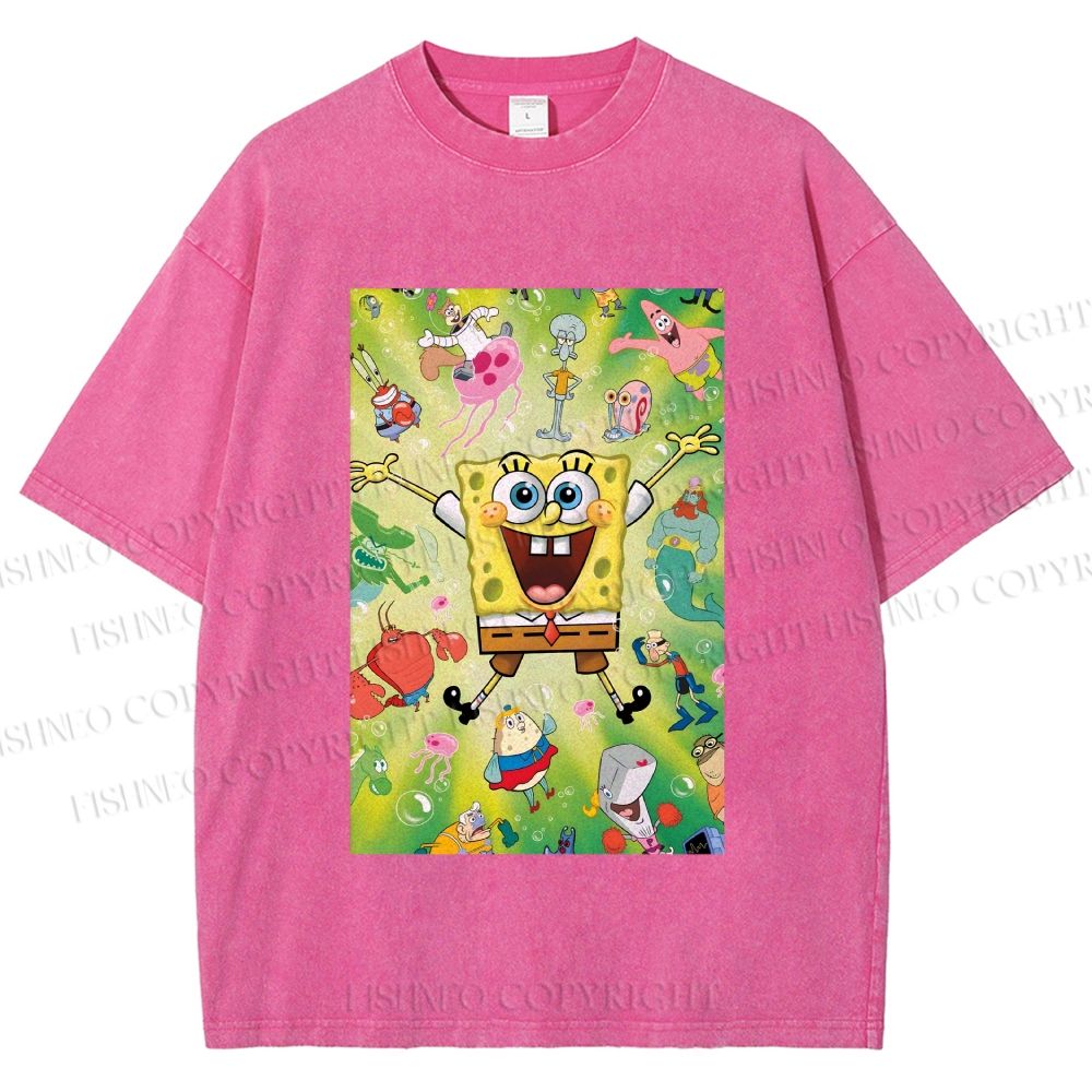 Unisex Spongebob Green Poster Printed Washed Tee