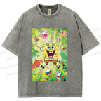 Unisex Spongebob Green Poster Printed Washed Tee
