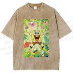 Unisex Spongebob Green Poster Printed Washed Tee
