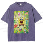 Unisex Spongebob Green Poster Printed Washed Tee