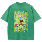 Unisex Spongebob Green Poster Printed Washed Tee