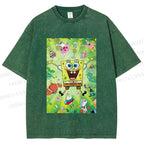 Unisex Spongebob Green Poster Printed Washed Tee